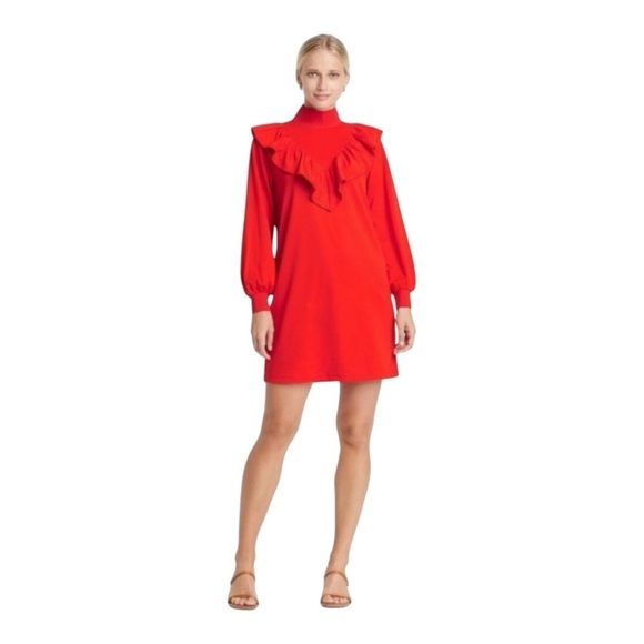Who What Wear Dresses & Skirts - Who What Wear Fiery Red Long Sleeve Sheath Ruffle Dress
Size: Small